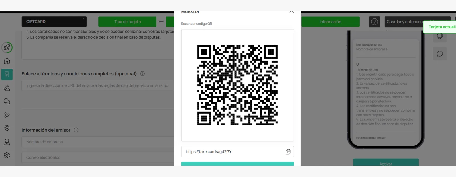Activación Gift Card