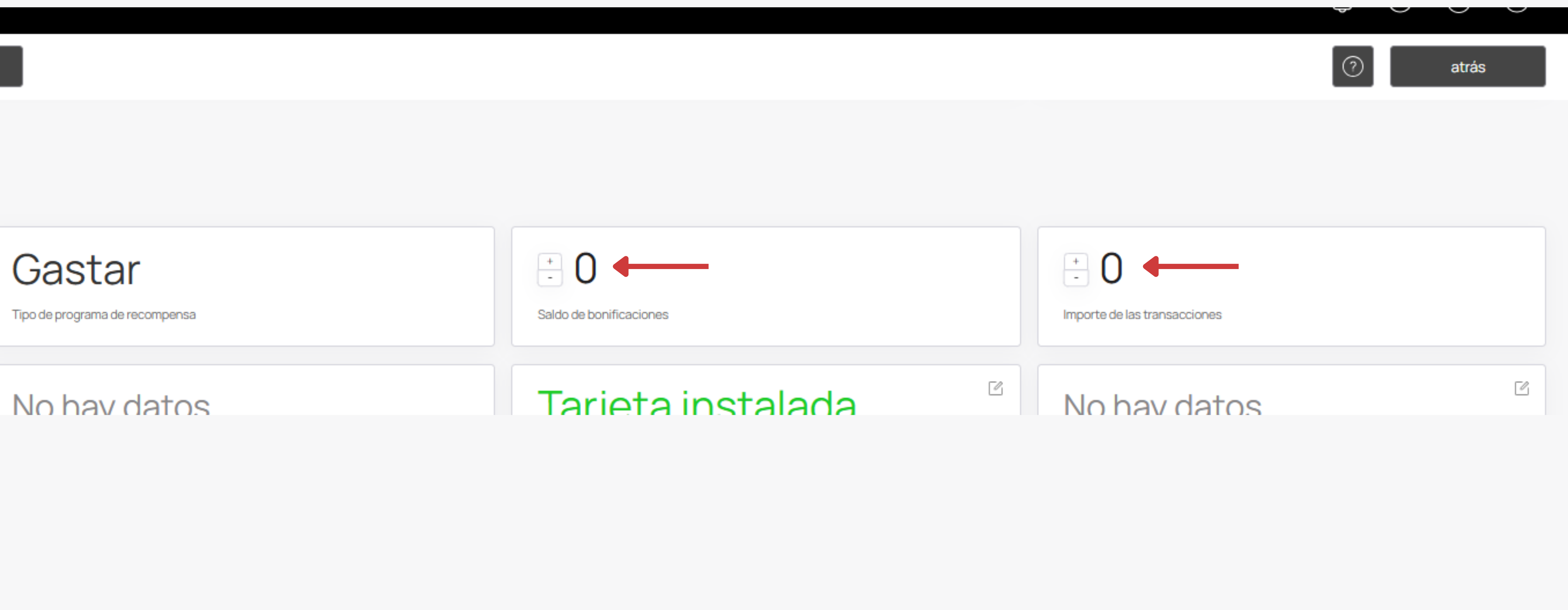 Ajuste de balance y acciones de tarjeta