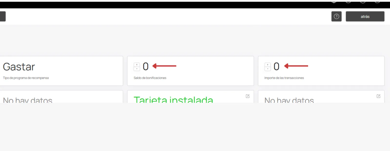 Ajuste de balance y acciones de tarjeta