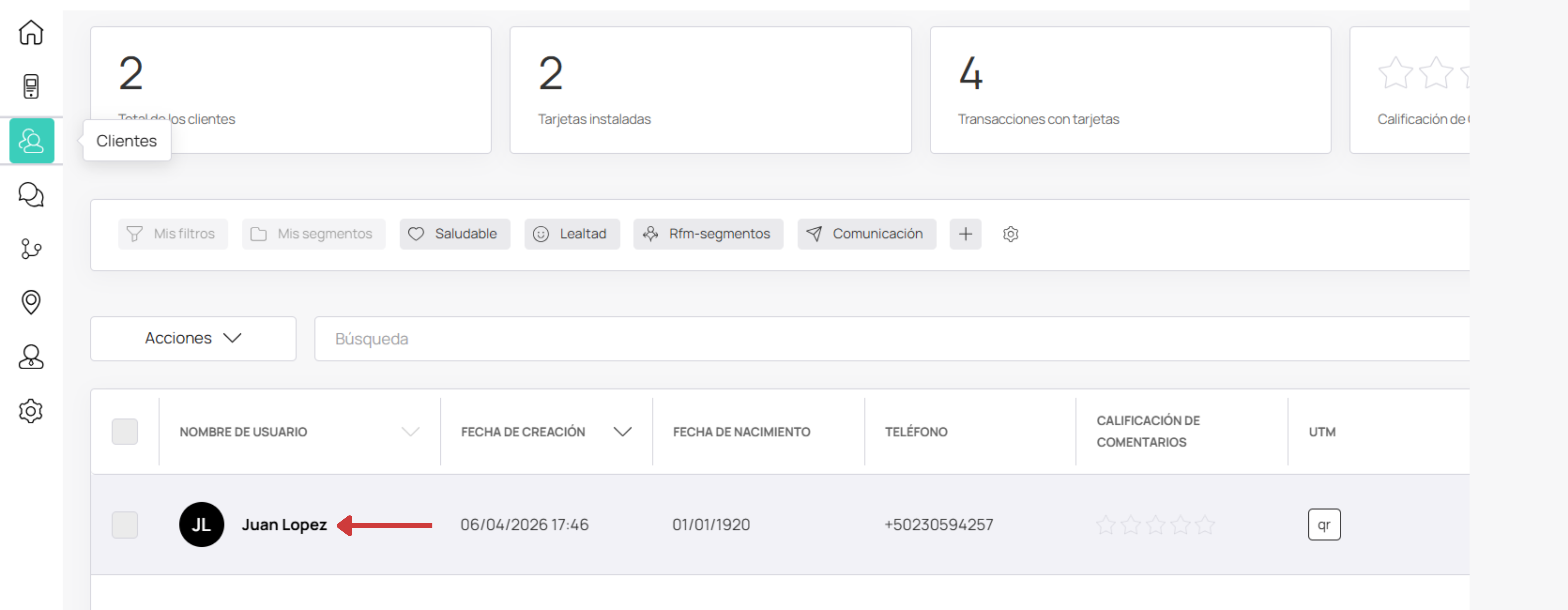 Búsqueda y selección del cliente