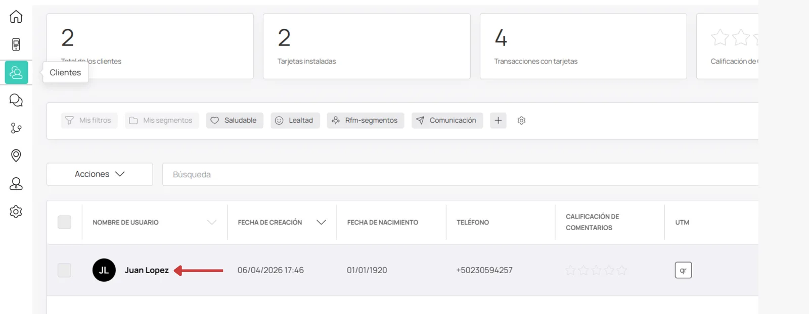 Búsqueda y selección del cliente