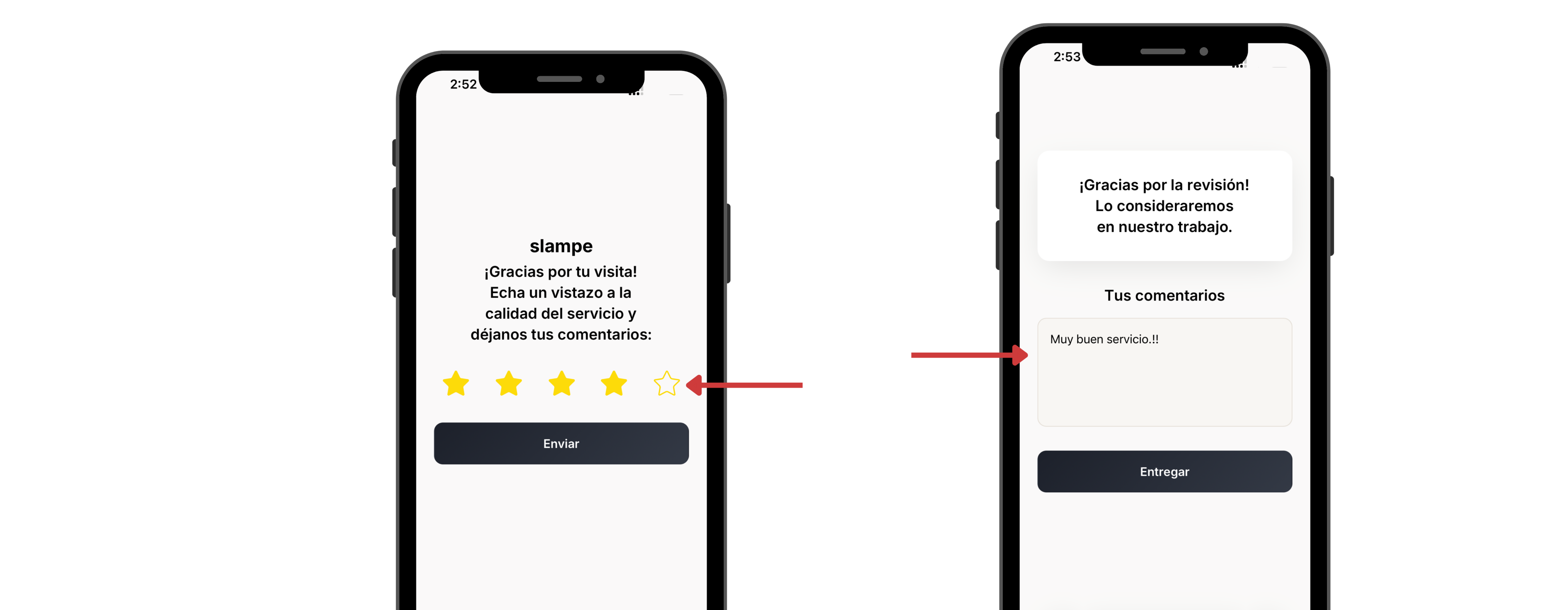Calificación baja / campo de comentarios