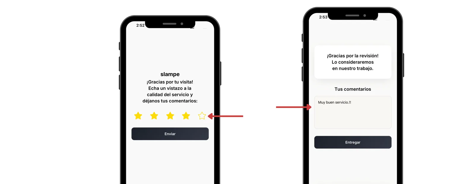 Calificación baja / campo de comentarios
