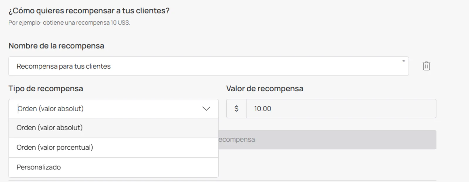 Campo de recompensa y costo