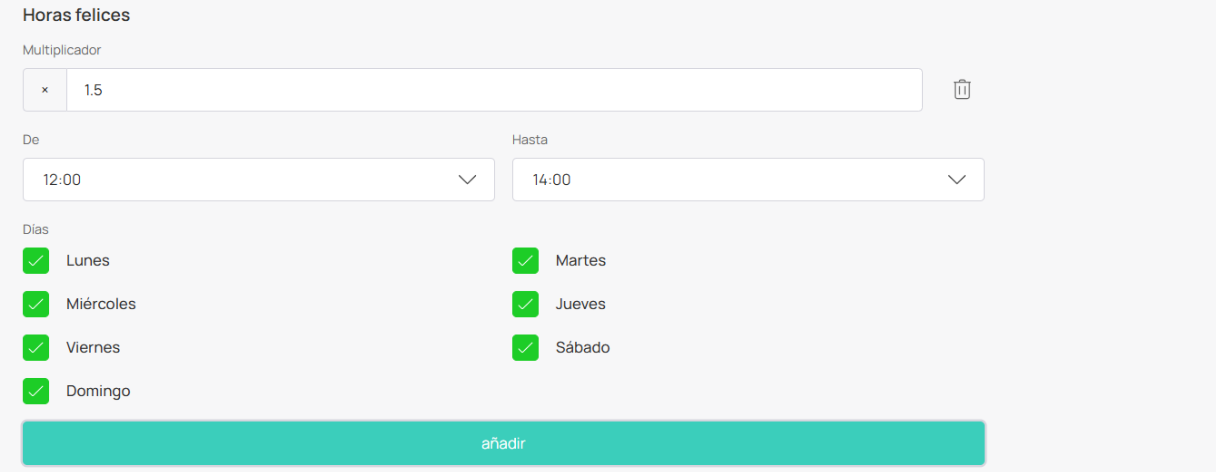 Configuración de Happy Hours