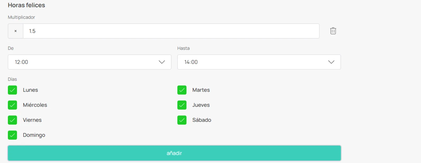 Configuración de Happy Hours