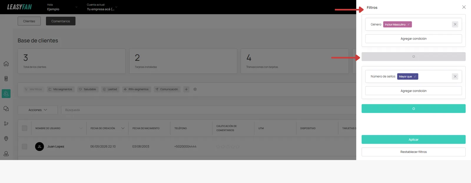Configuración de filtros AND/OR