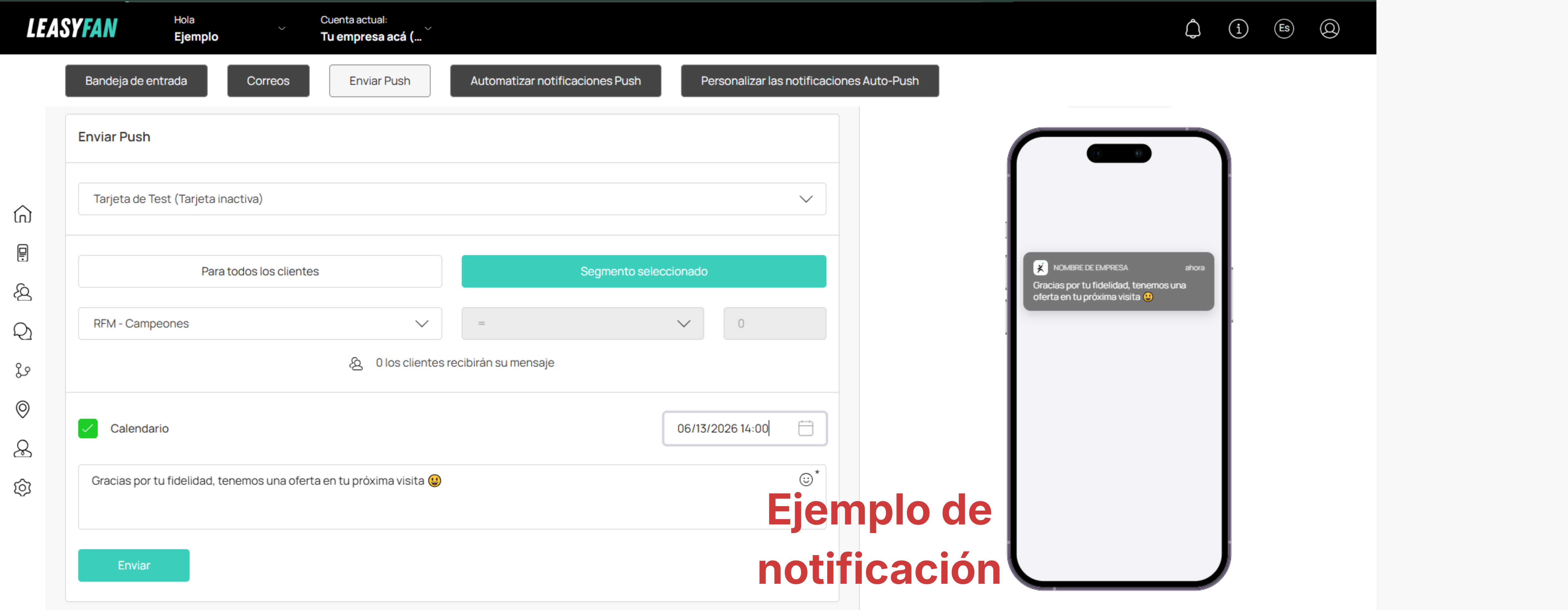 Configuración de push de marketing / reglas de segmentación