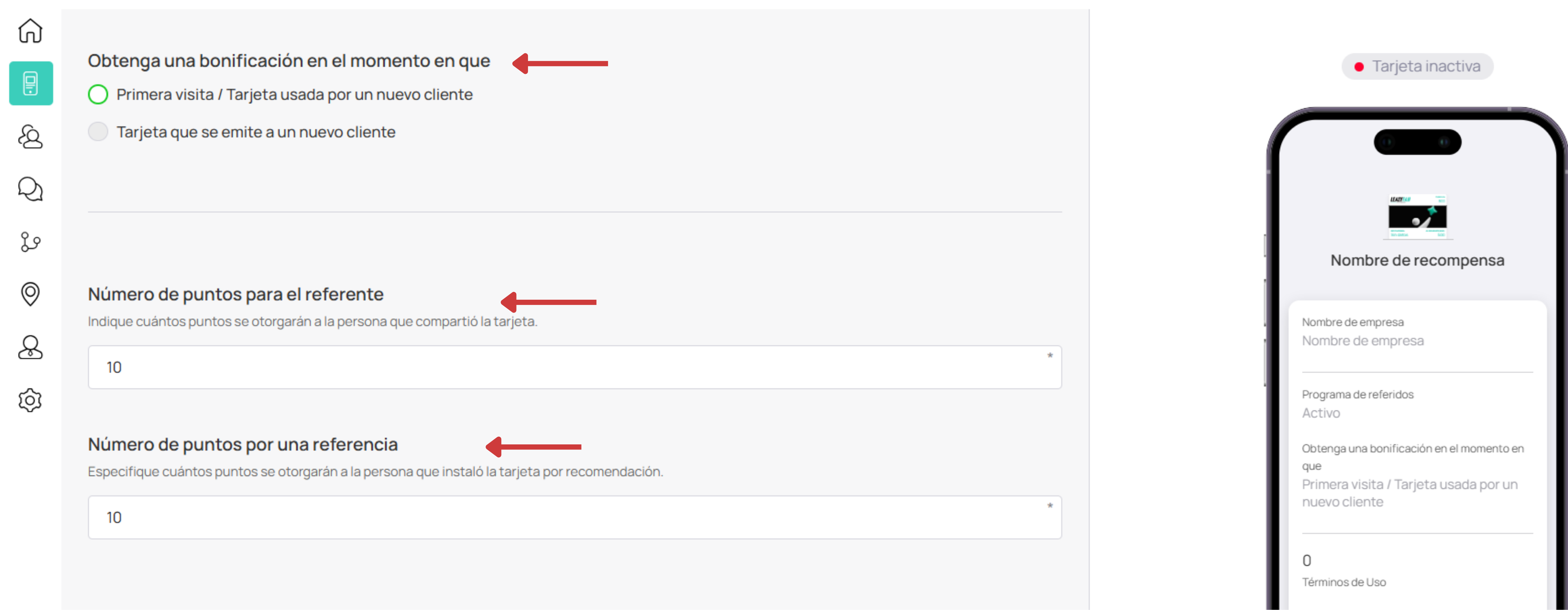 Configuración de referidos / activar y momento del bono