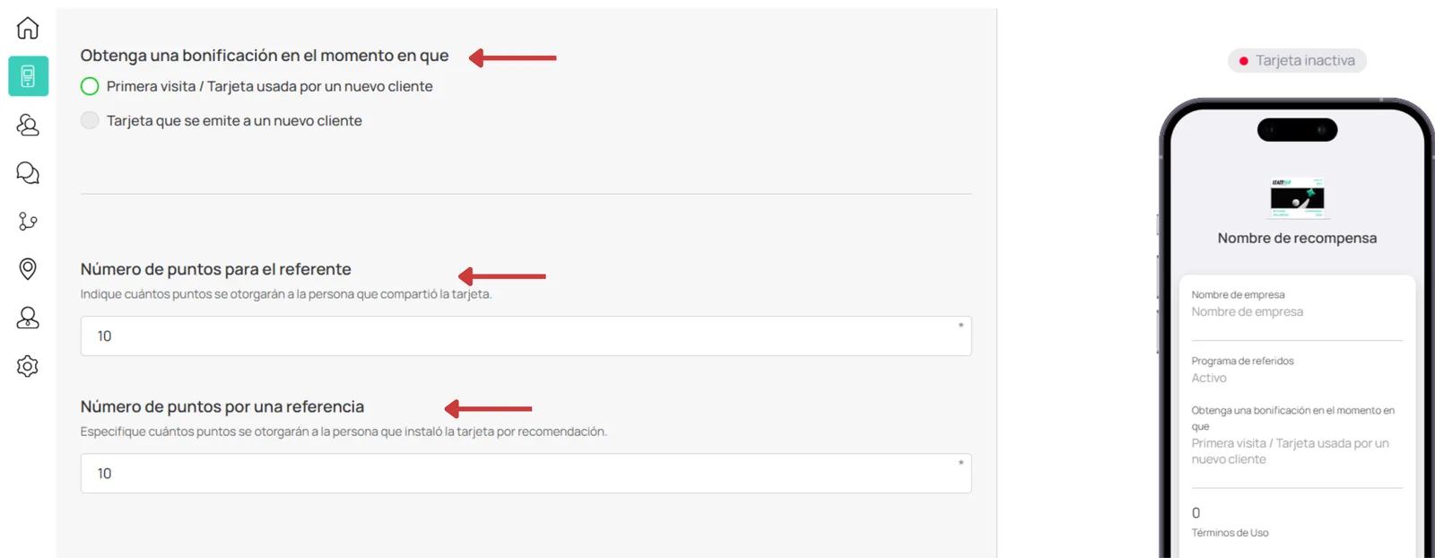 Configuración de referidos / activar y momento del bono