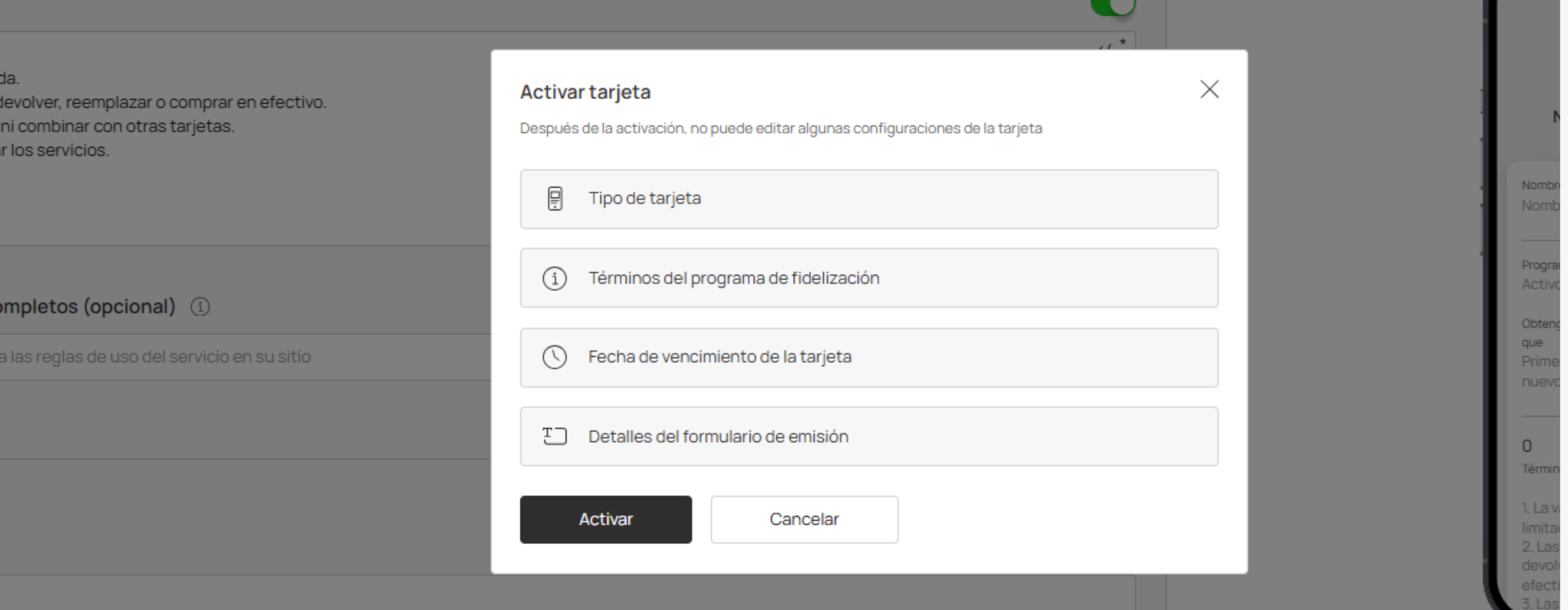 Confirmación de activación