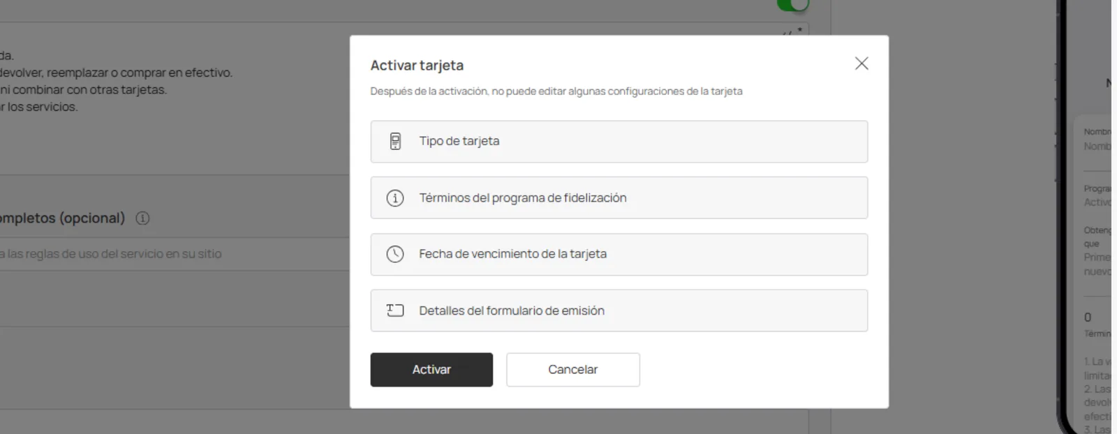 Confirmación de activación