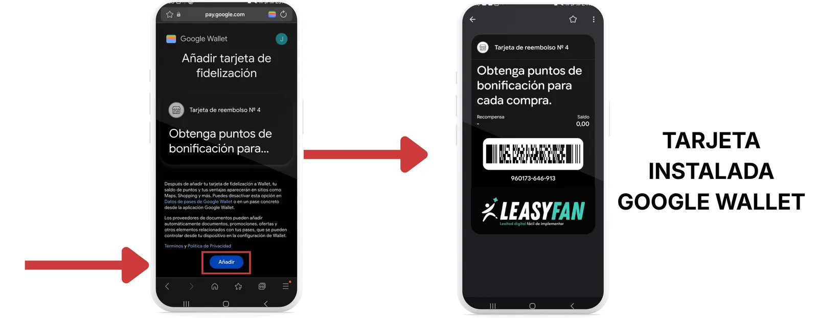 Confirmación de la tarjeta agregada a Google Wallet