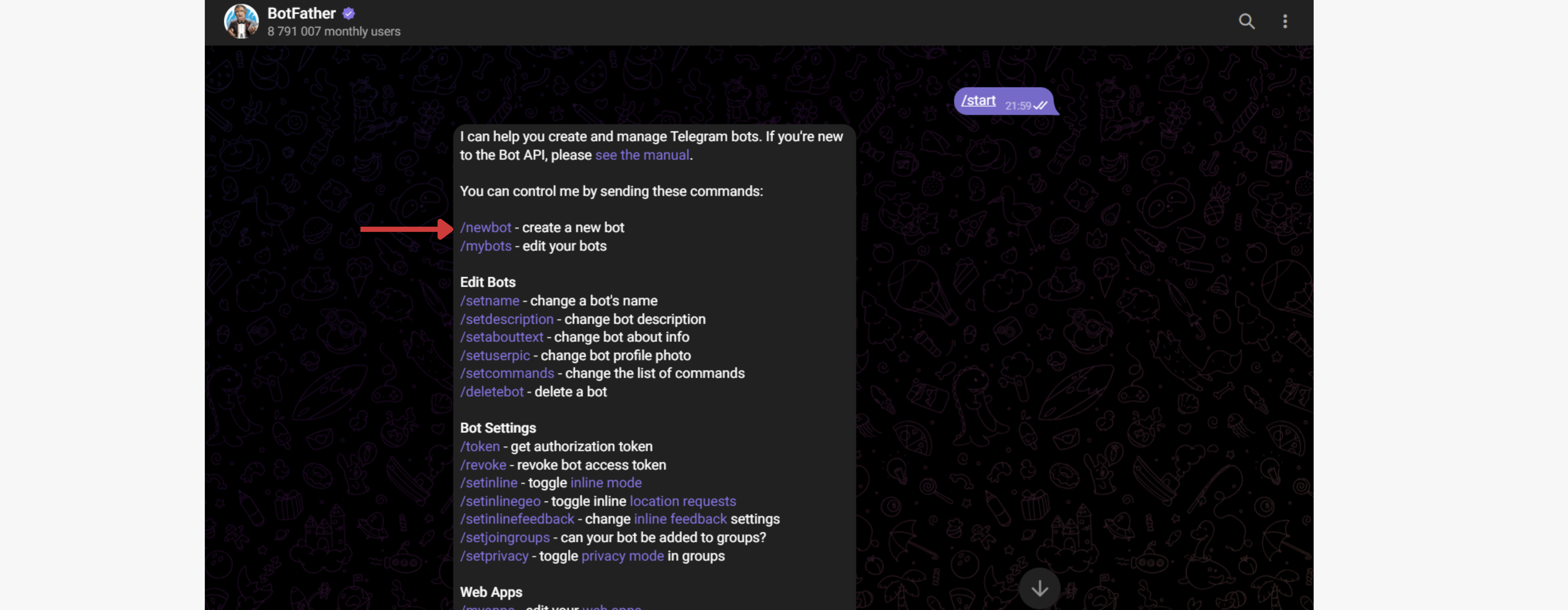 Conversación con BotFather
