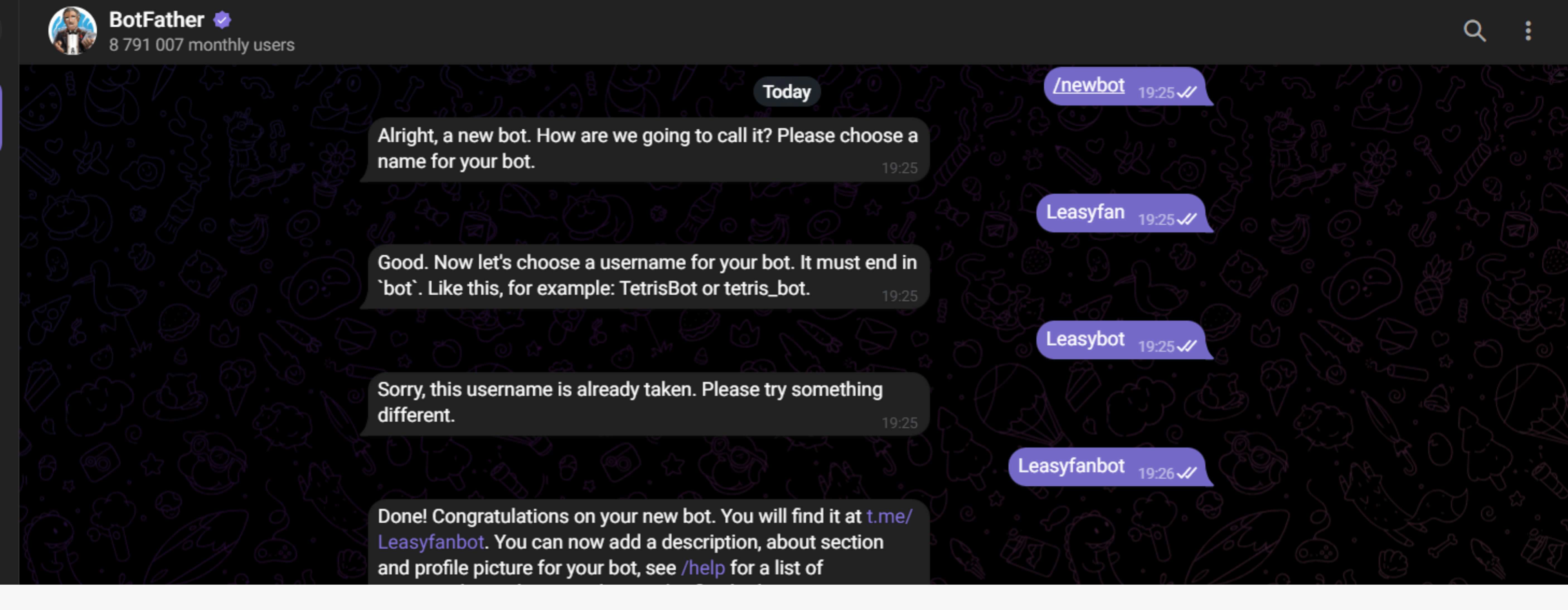 Creación del bot / nombre y username