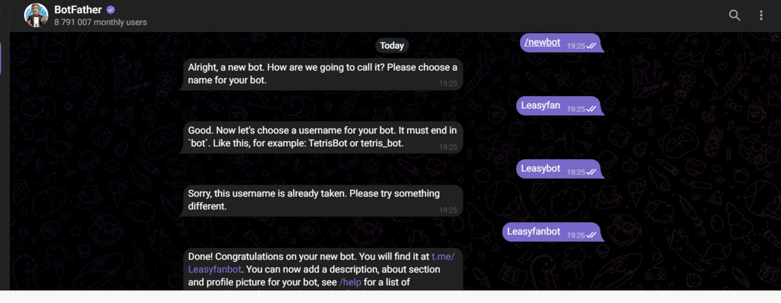 Creación del bot / nombre y username