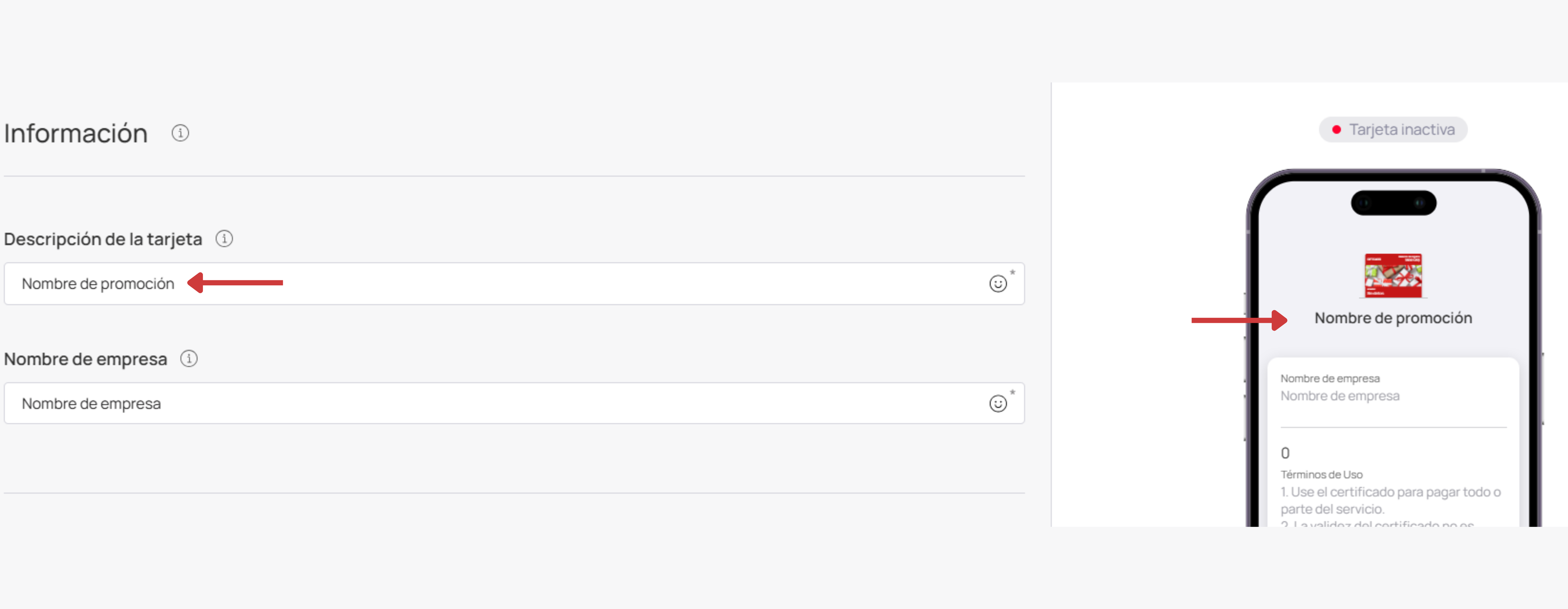 Descripción de la tarjeta Gift Card