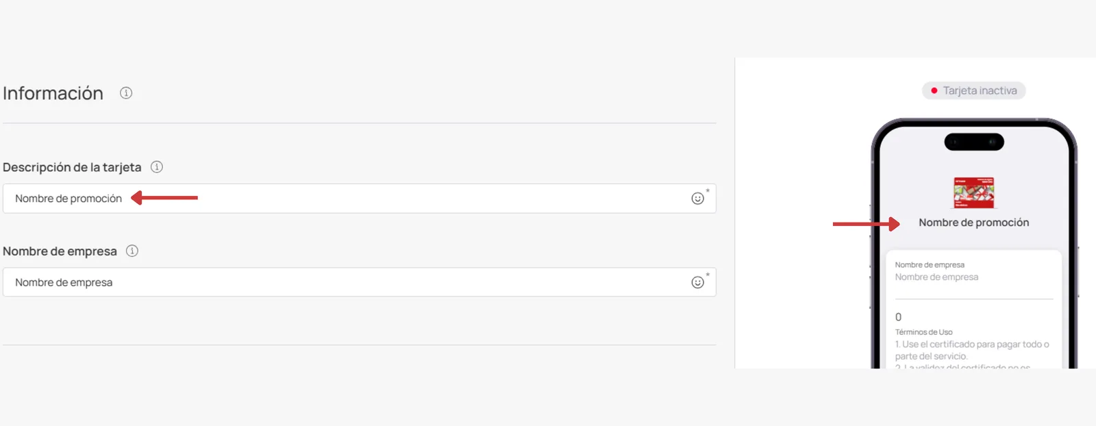 Descripción de la tarjeta Gift Card