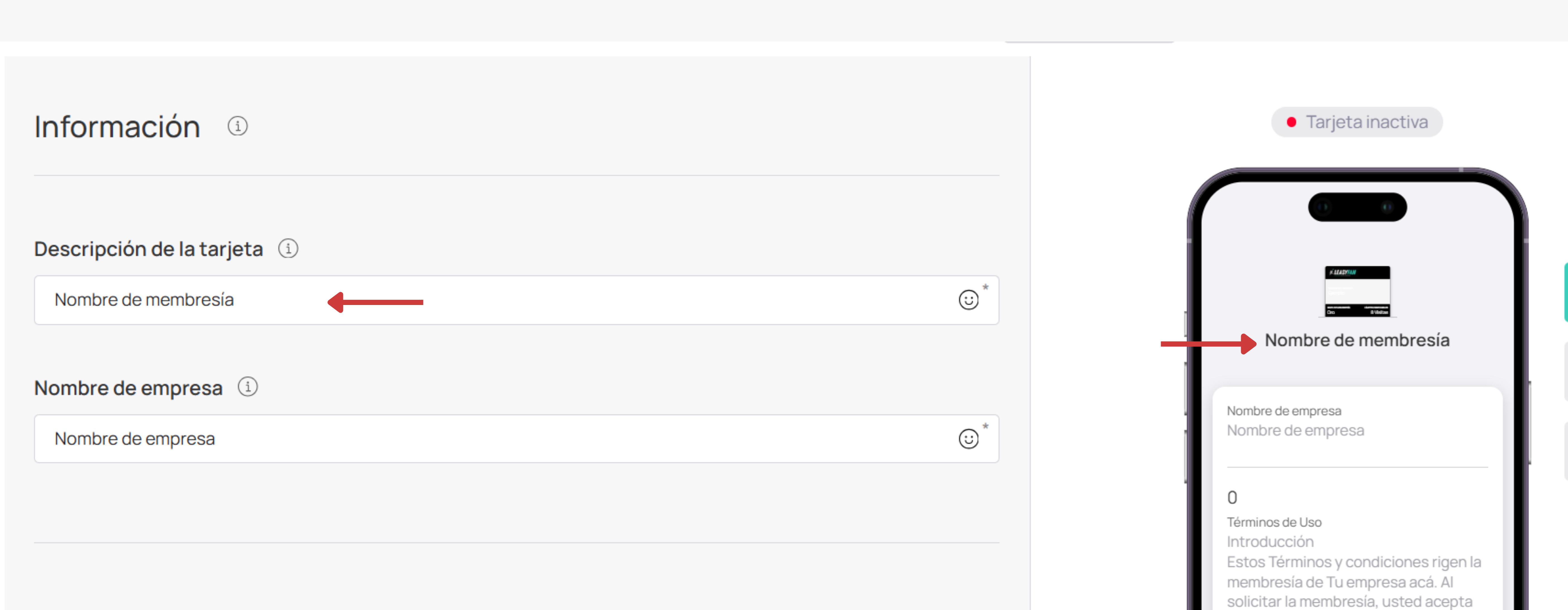 Descripción de la tarjeta Membresía