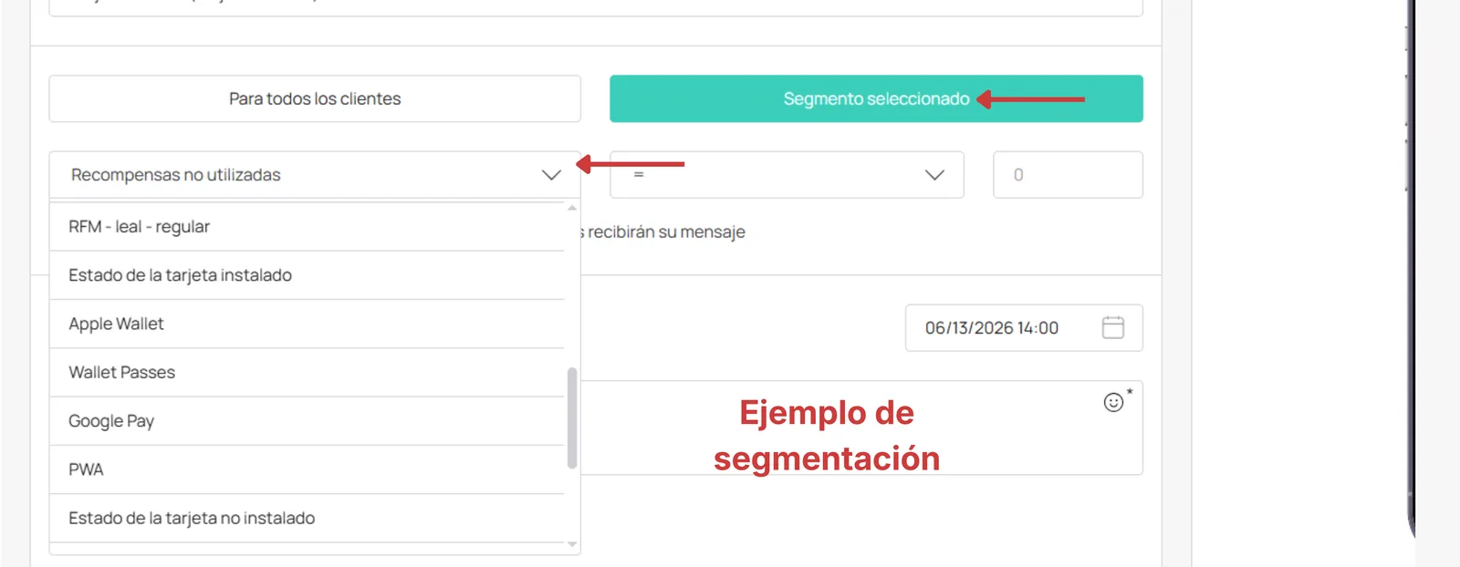 Ejemplo de segmento configurado