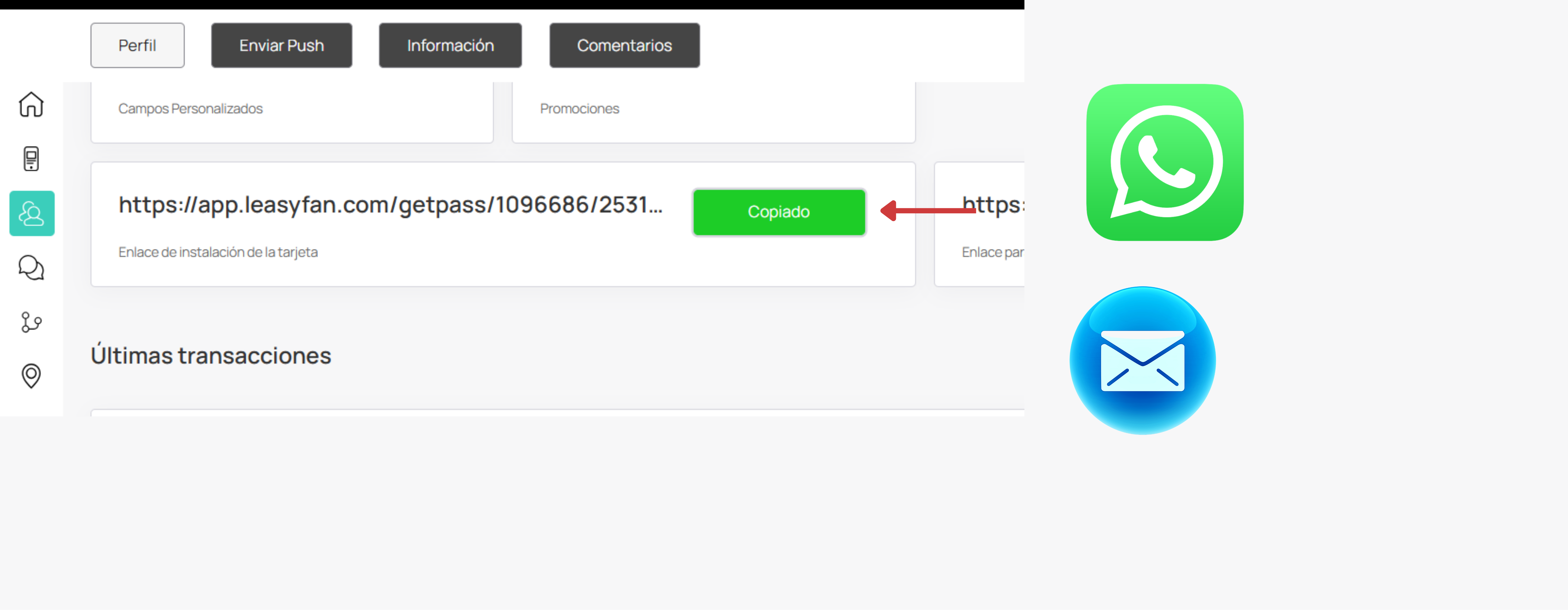 Envío del enlace al cliente