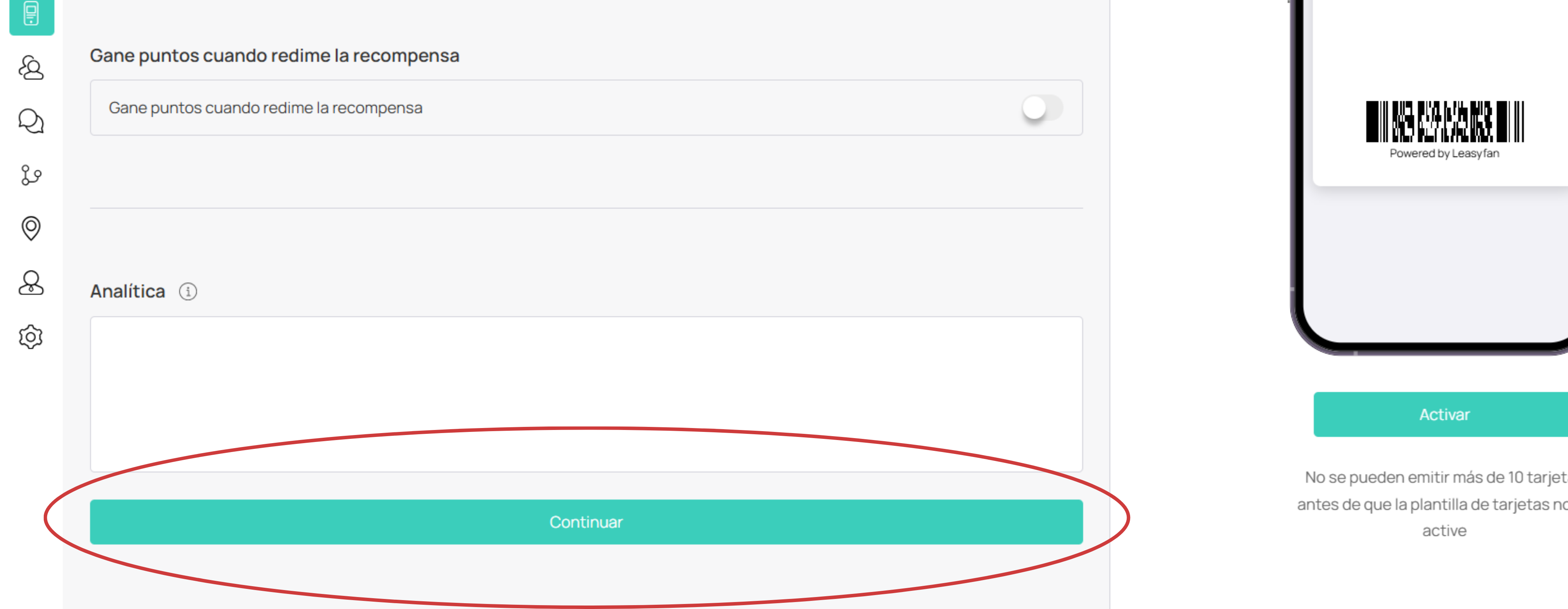 Botón Continuar después de Configuración