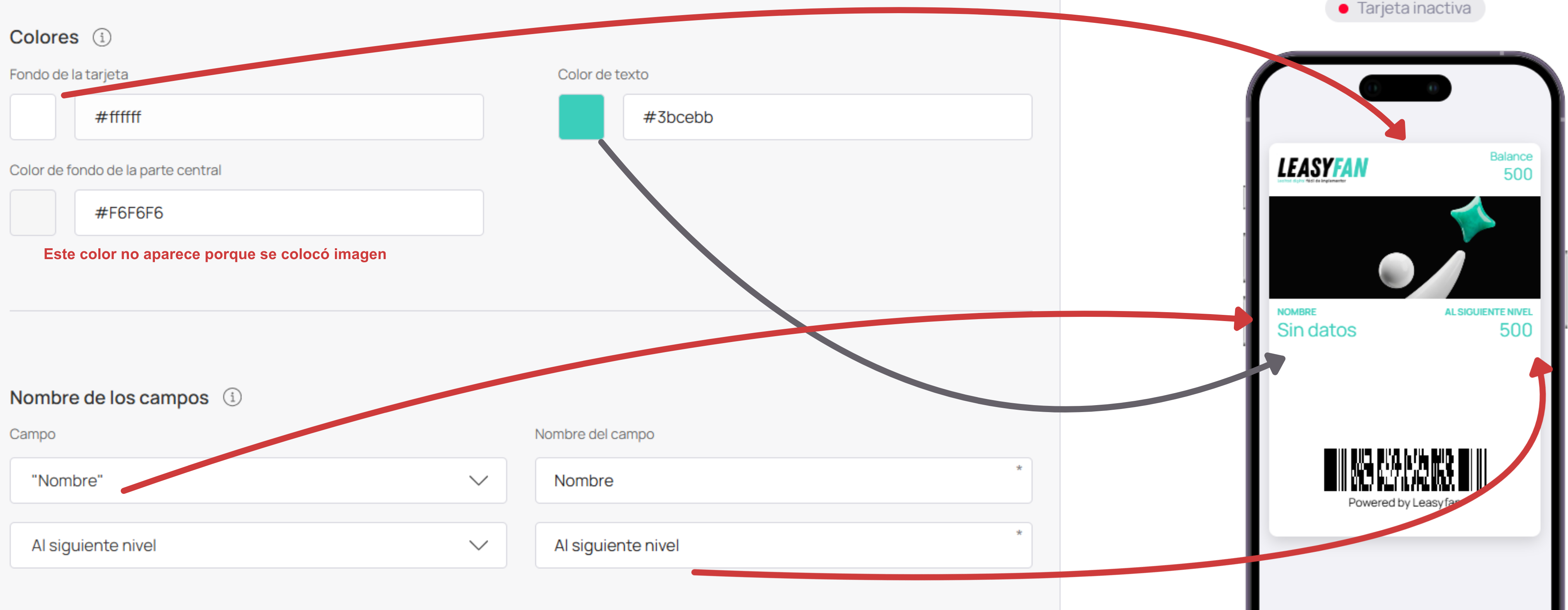 Configuración de colores y campos
