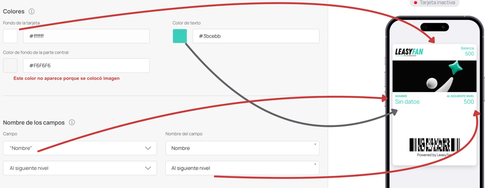 Configuración de colores y campos