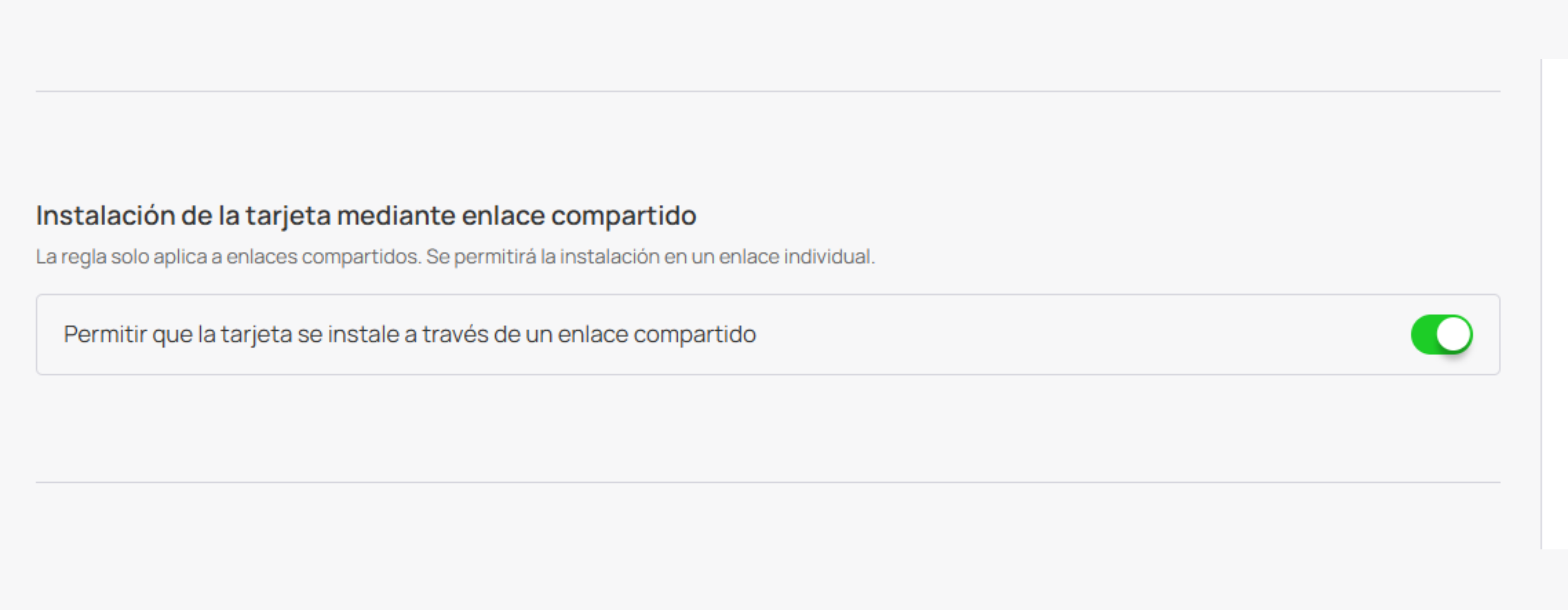 Toggle de instalación mediante enlace compartido