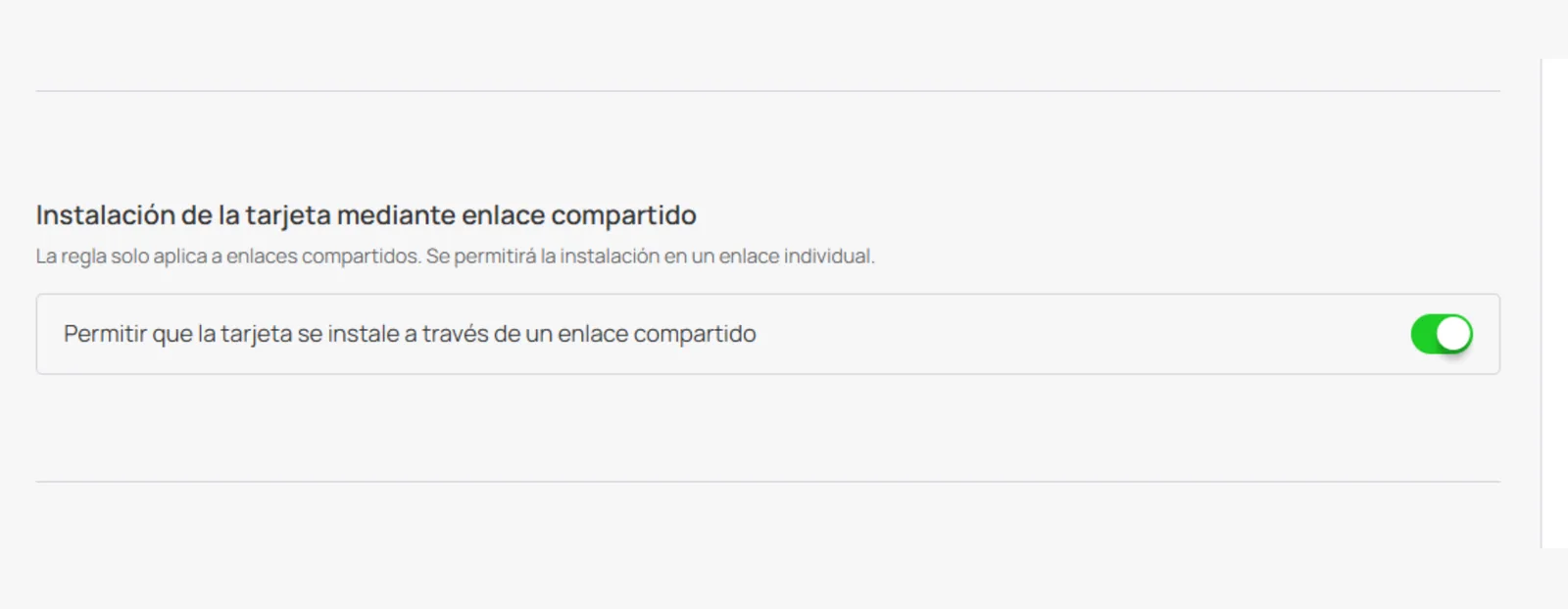 Toggle de instalación mediante enlace compartido