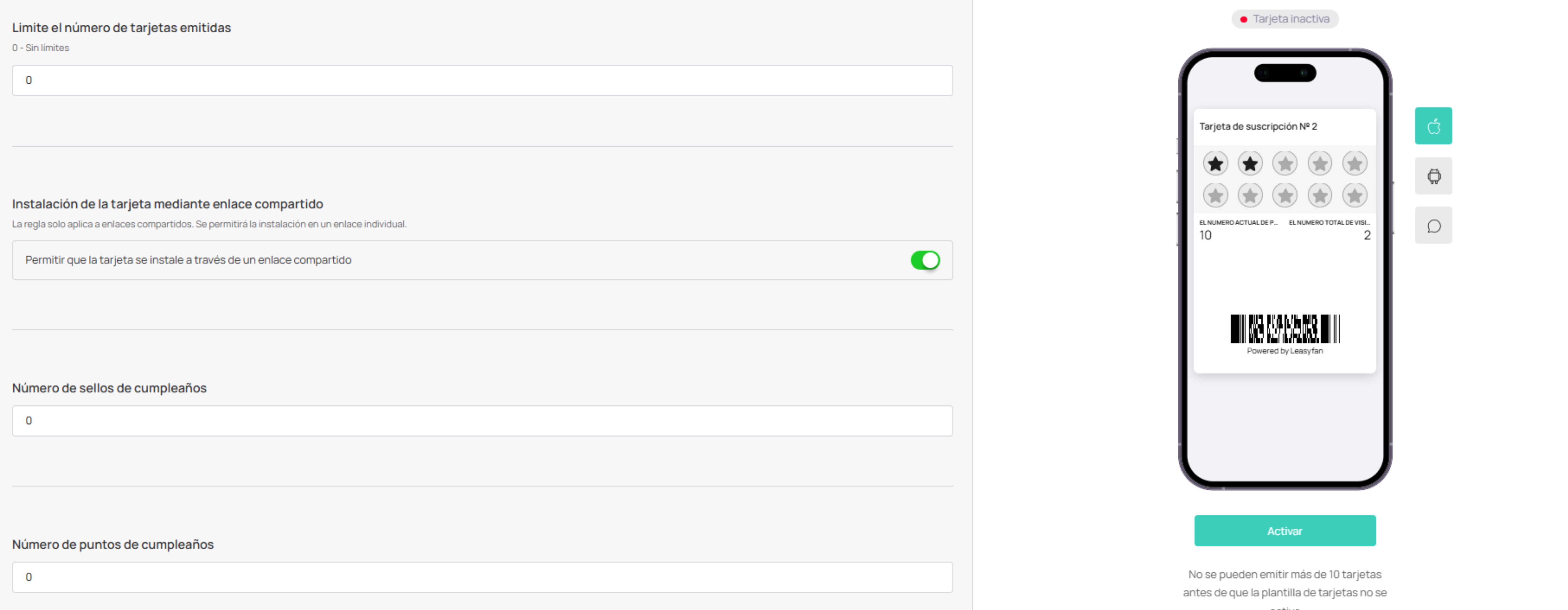 Límites de tarjeta Multipass