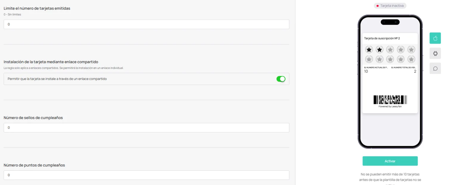 Límites de tarjeta Multipass