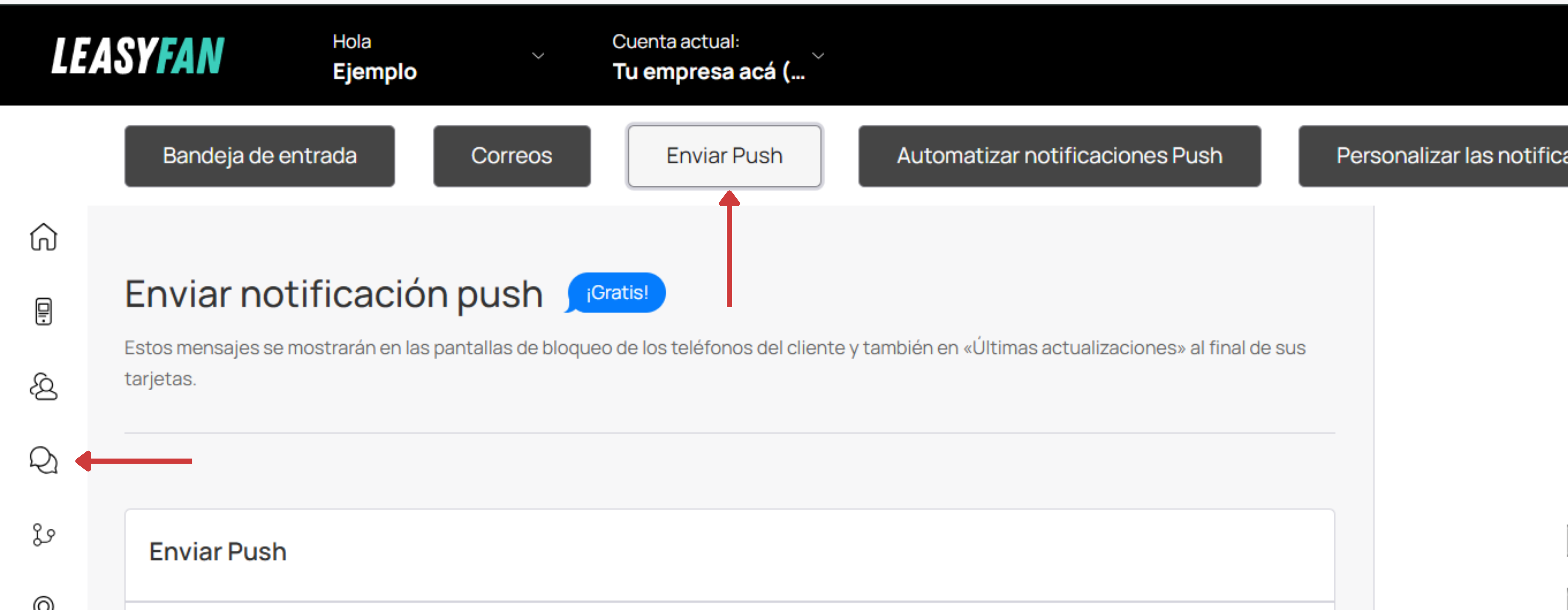 Menú Push / Envios
