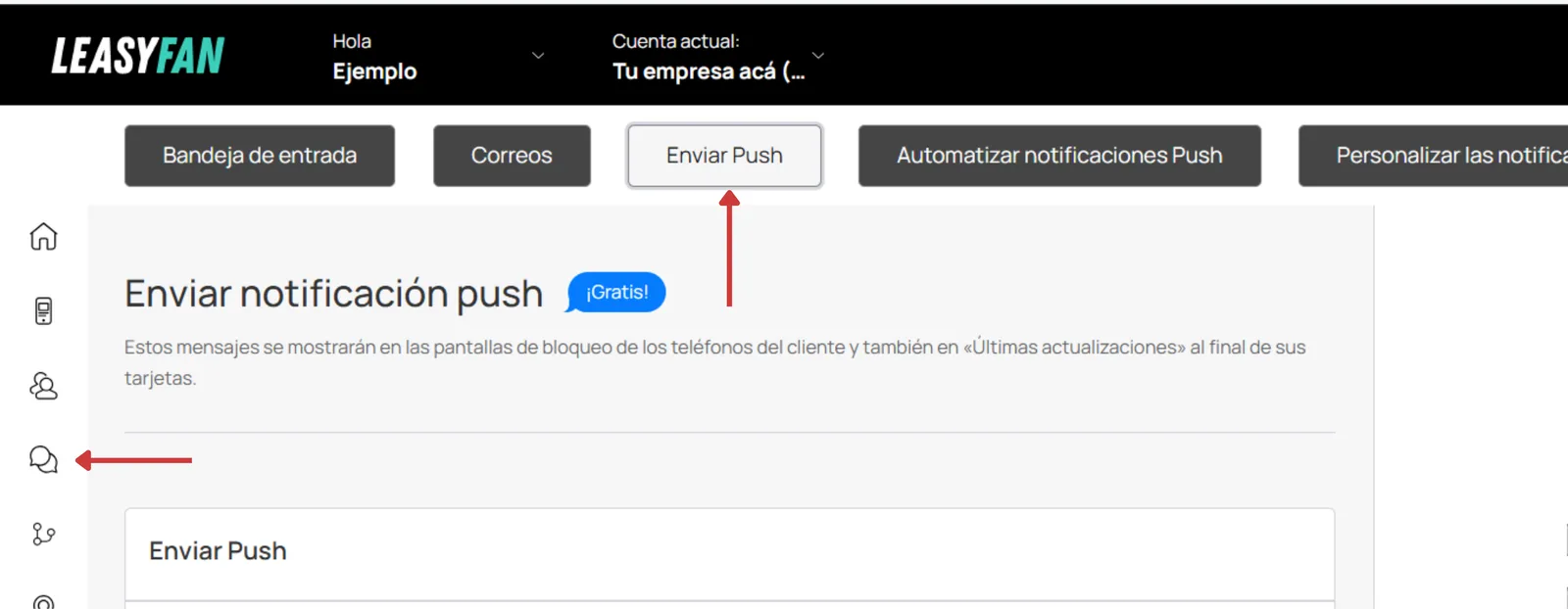 Menú Push / Envios