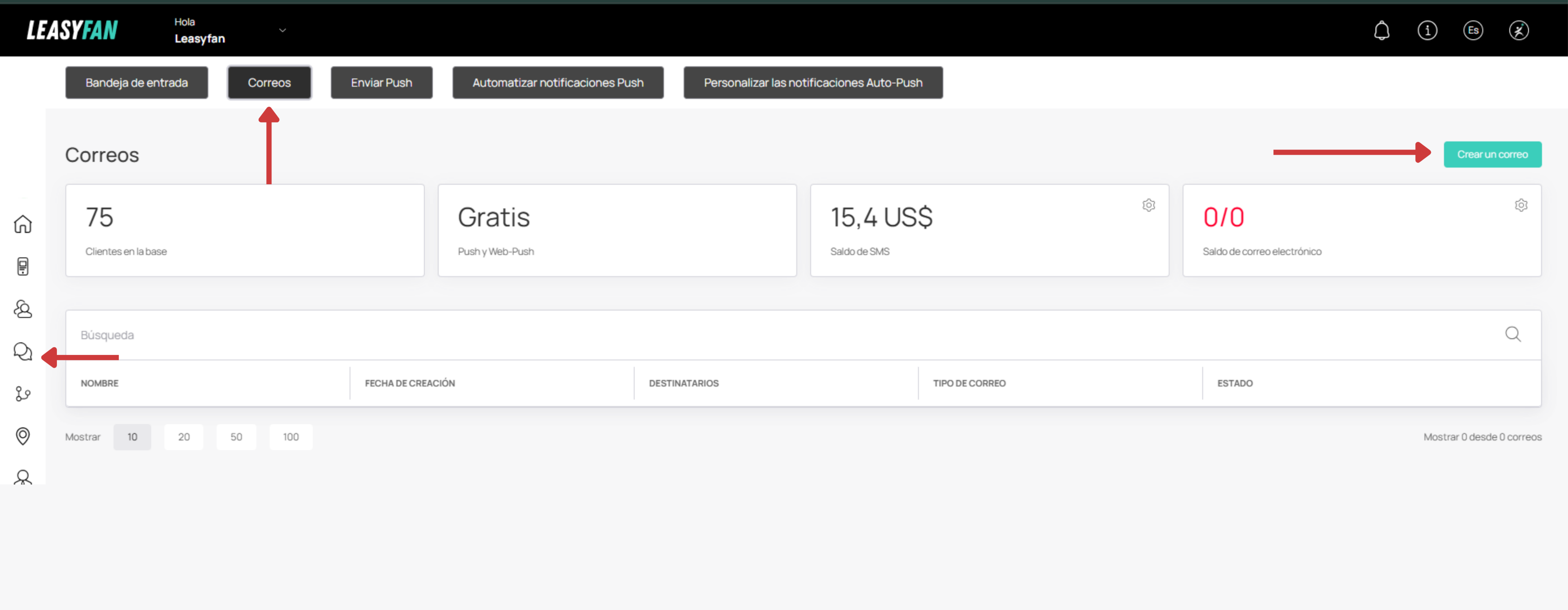 Modal de creación de envio