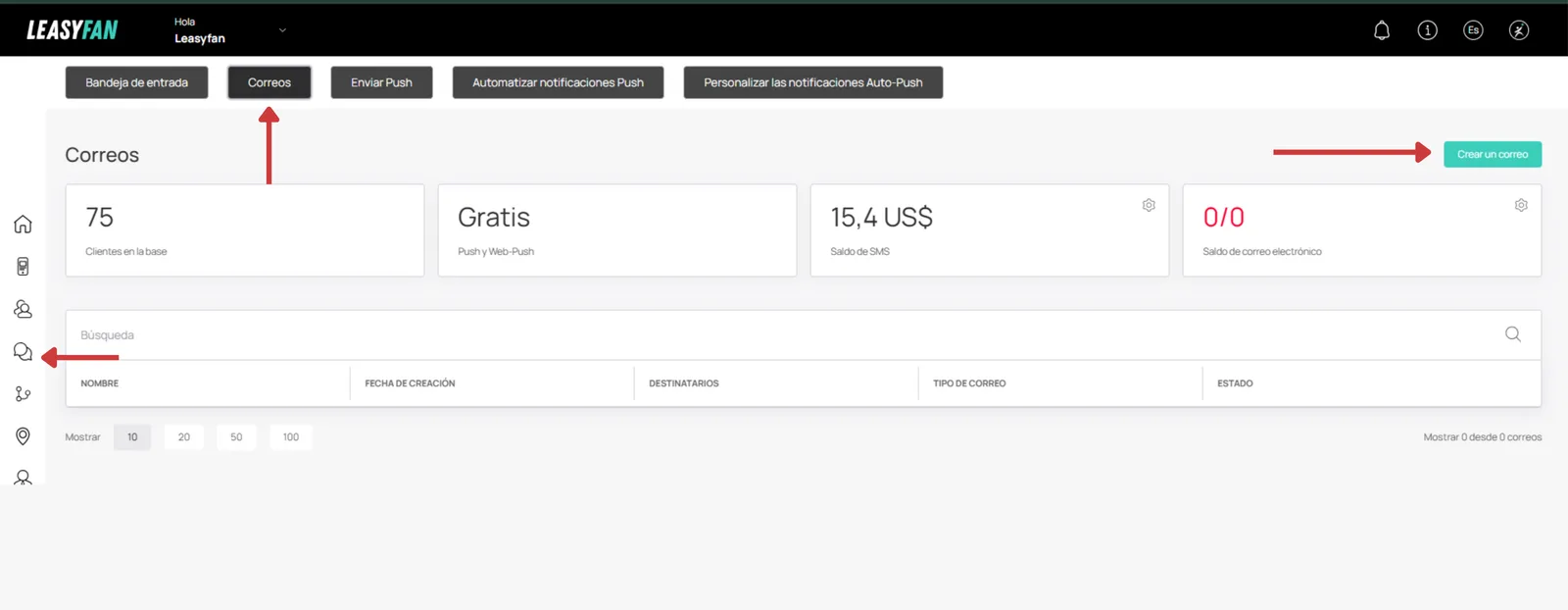 Modal de creación de envio
