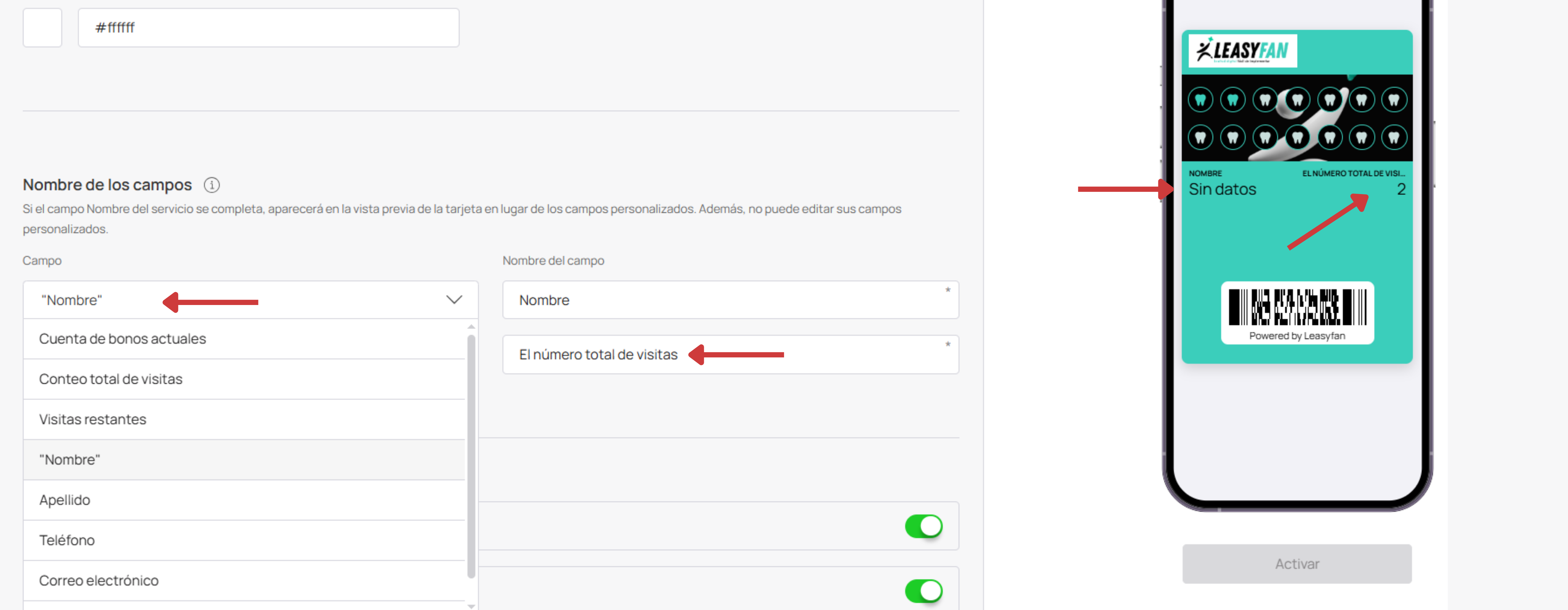 Nombre de campos y visualización Multipass