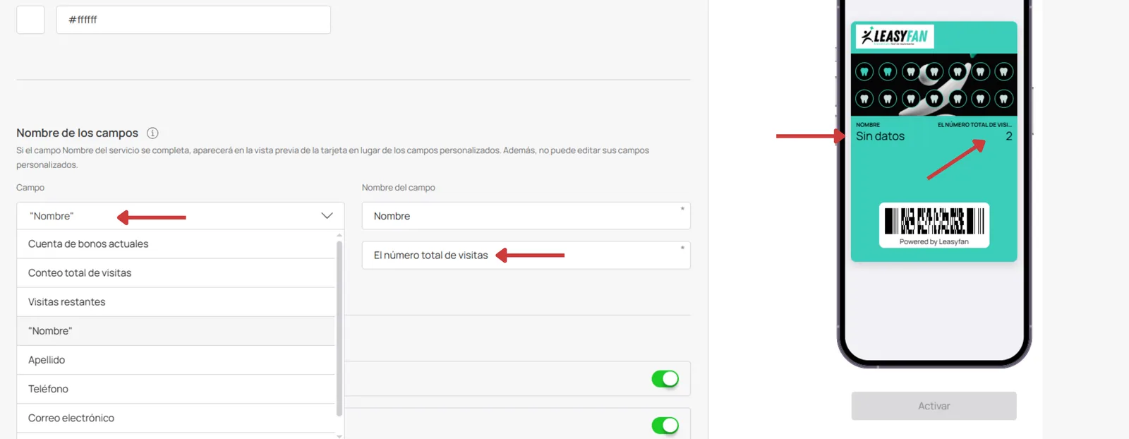 Nombre de campos y visualización Multipass