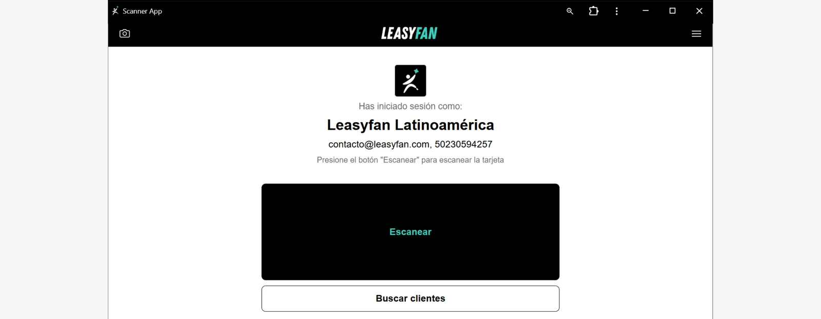 Página principal de la Scanner App