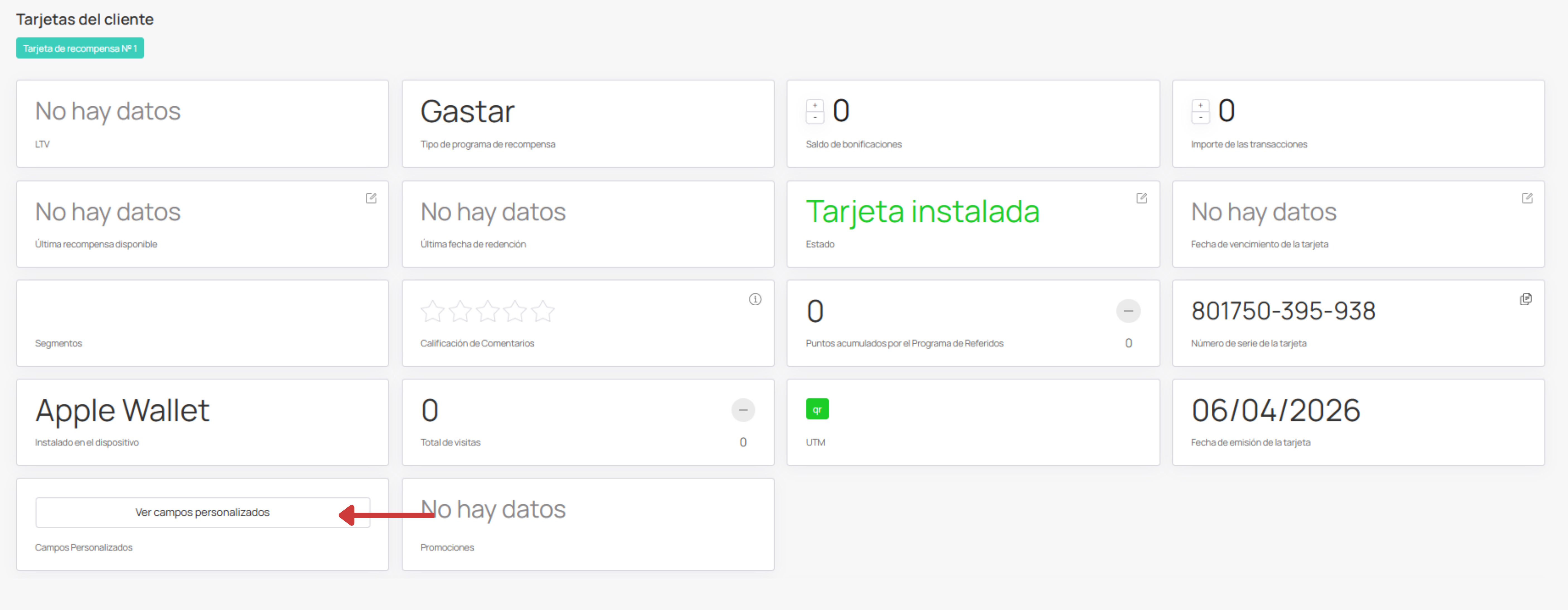 Perfil del cliente / acciones disponibles