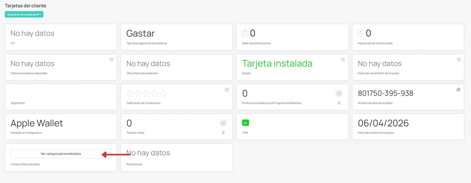 Perfil del cliente / acciones disponibles