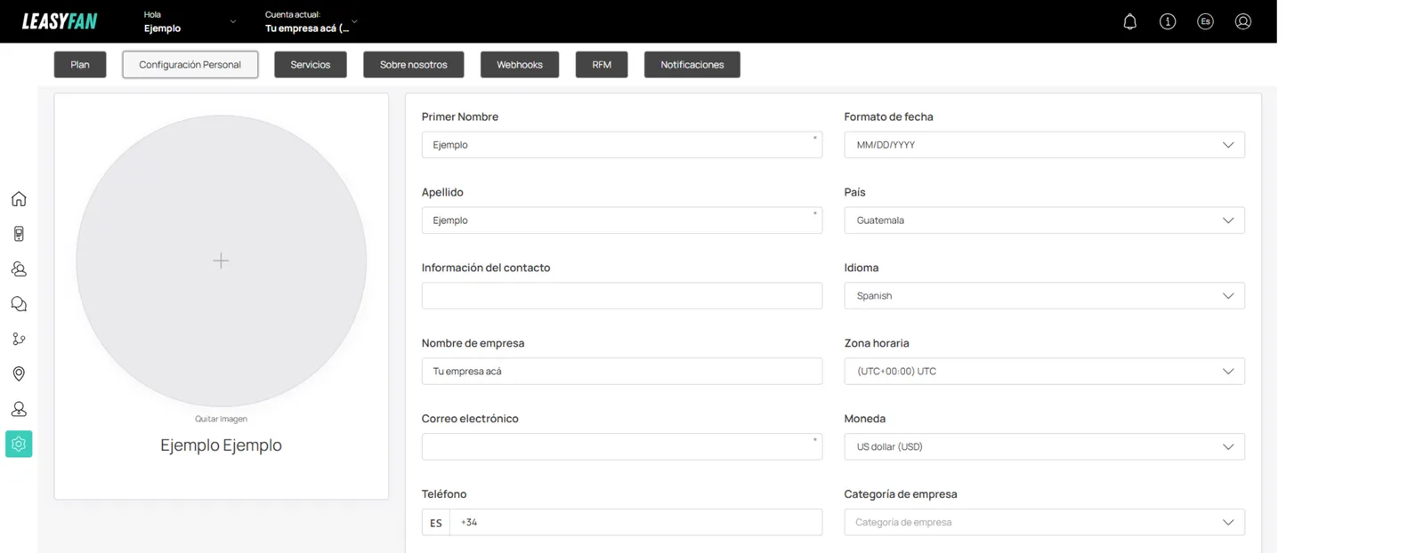 Pestaña Configuración personal