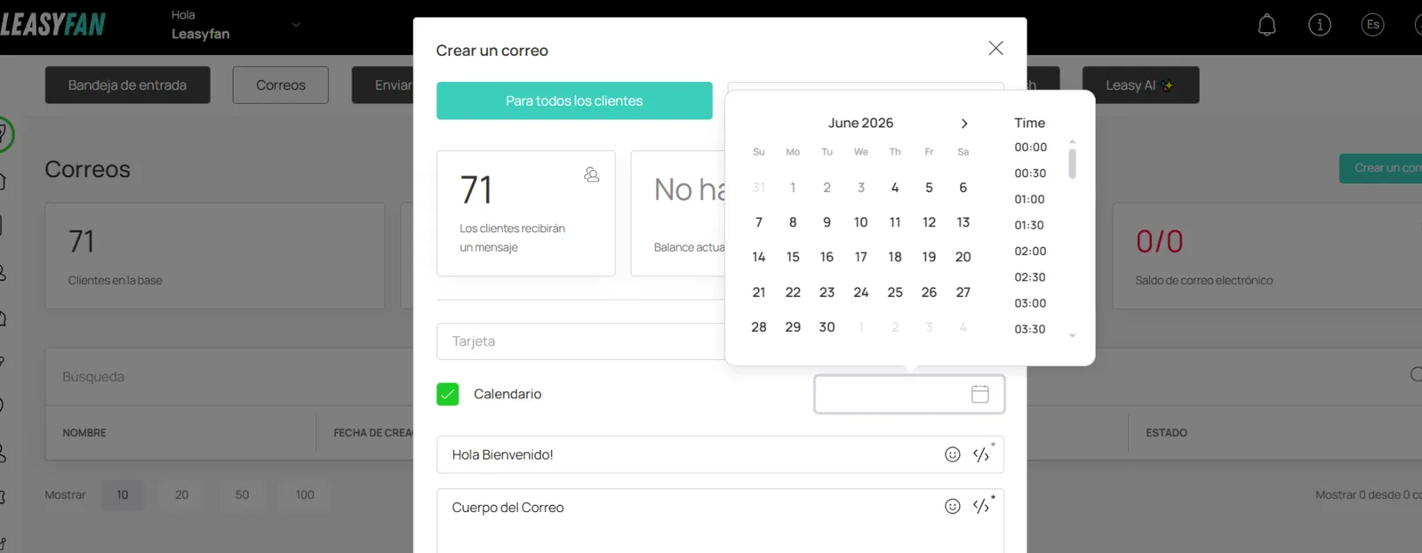 Programación y resultados del envio