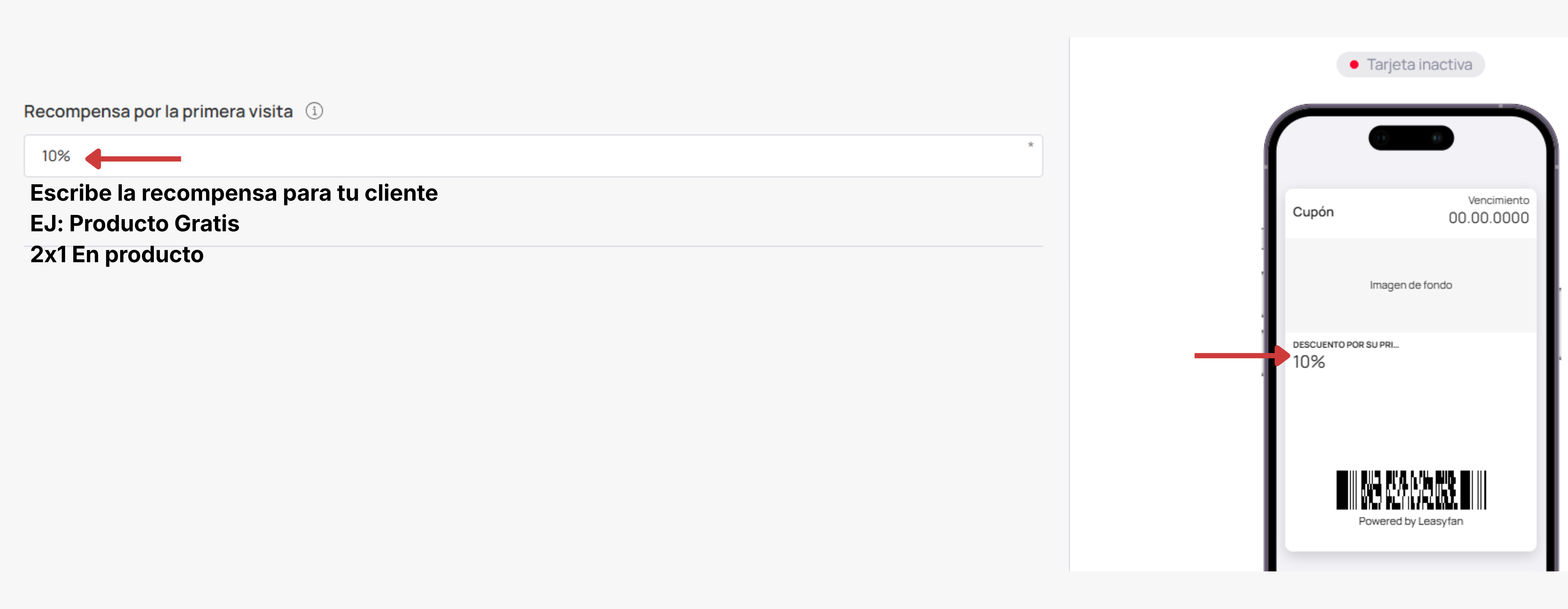 Configuración del cupón / código de barras, vencimiento, ubicaciones