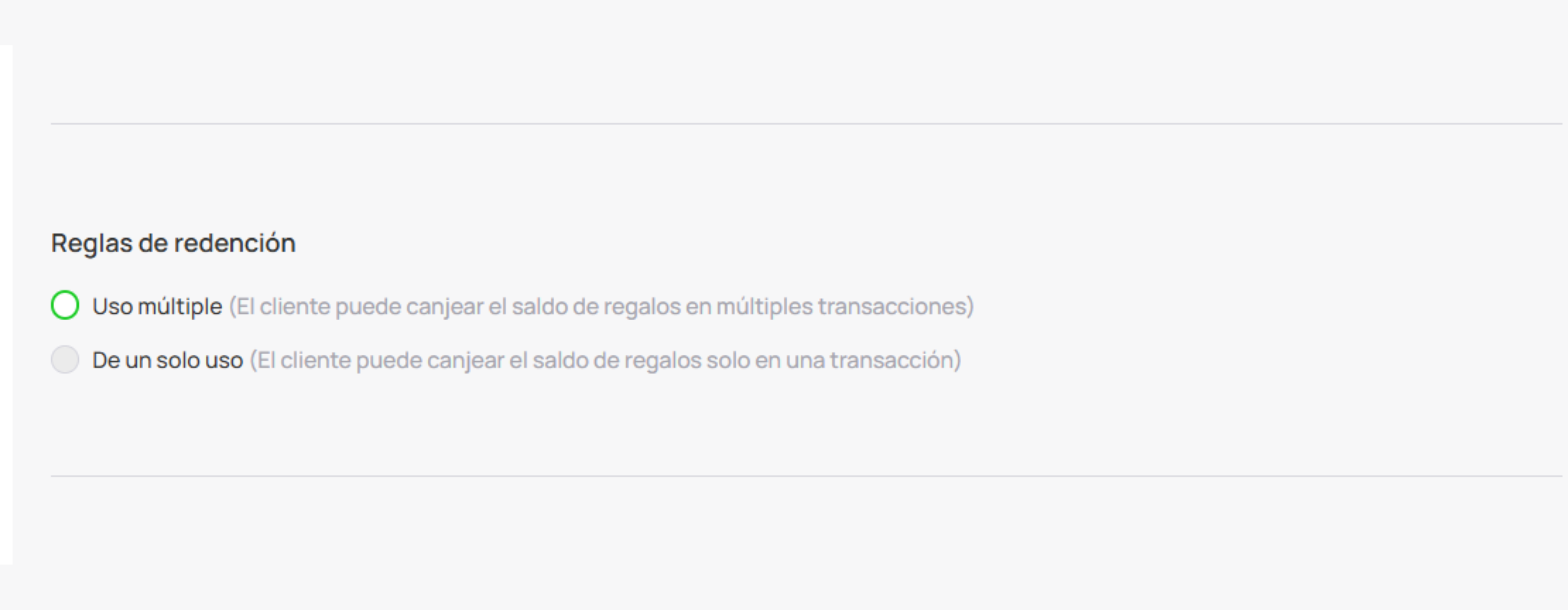 Reglas de canje Gift Card