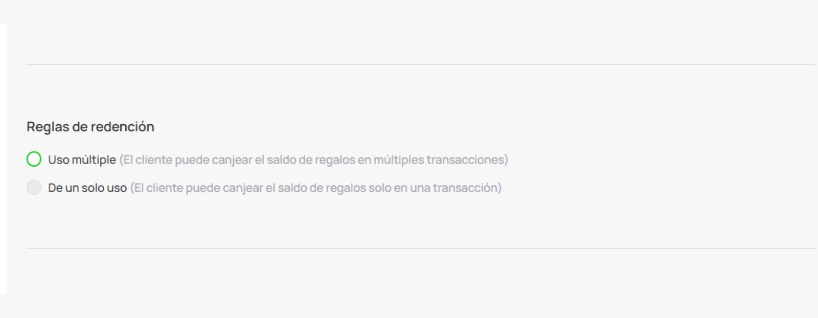 Reglas de canje Gift Card