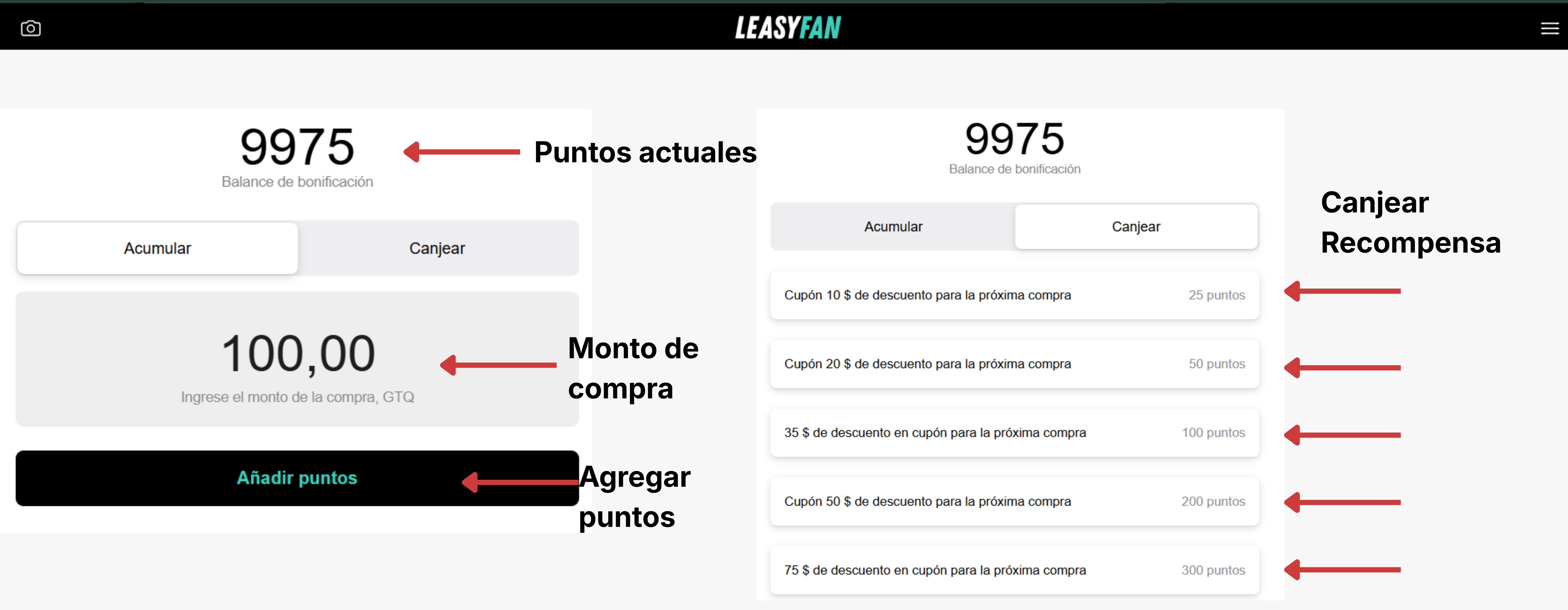 Scanner / Puntos / Agregar y Canjear