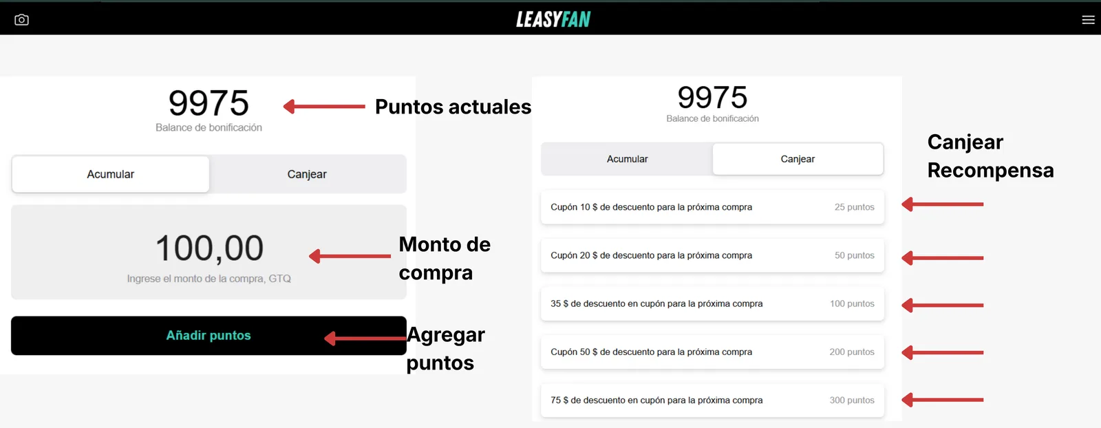 Scanner / Puntos / Agregar y Canjear