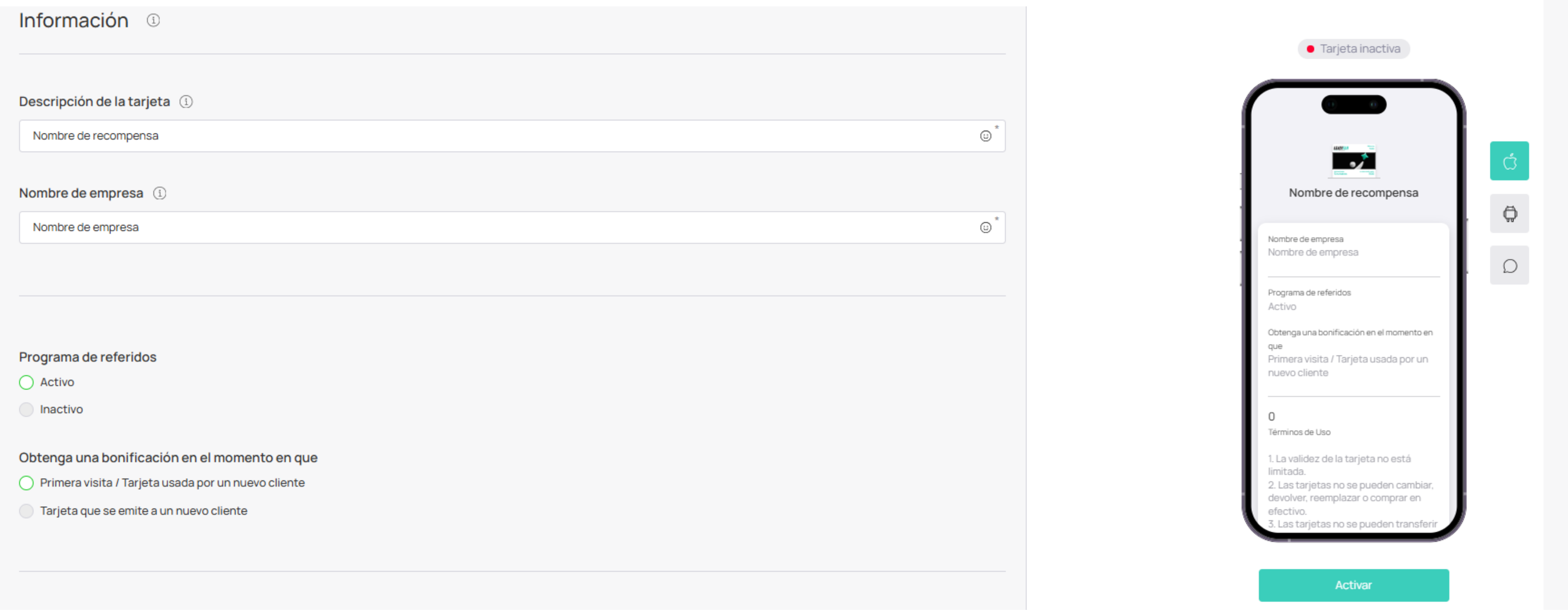 Sección Información / descripción y referidos
