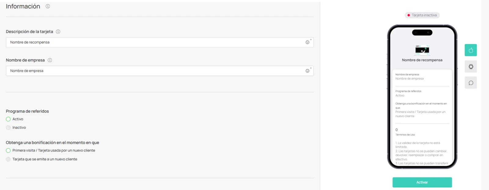 Sección Información / descripción y referidos